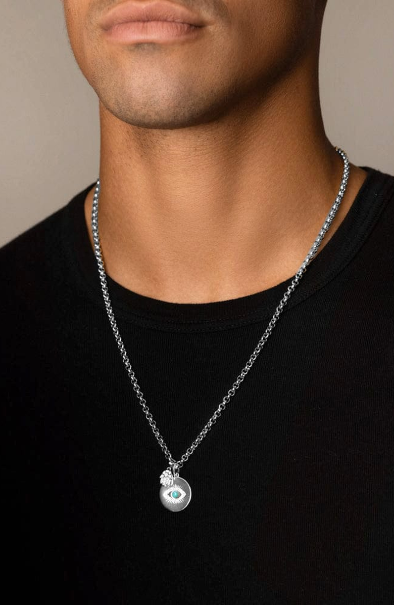 Nialaya Evil Eye and Hamsa Hand Necklace, Alternate, color, Silver / Turquoise