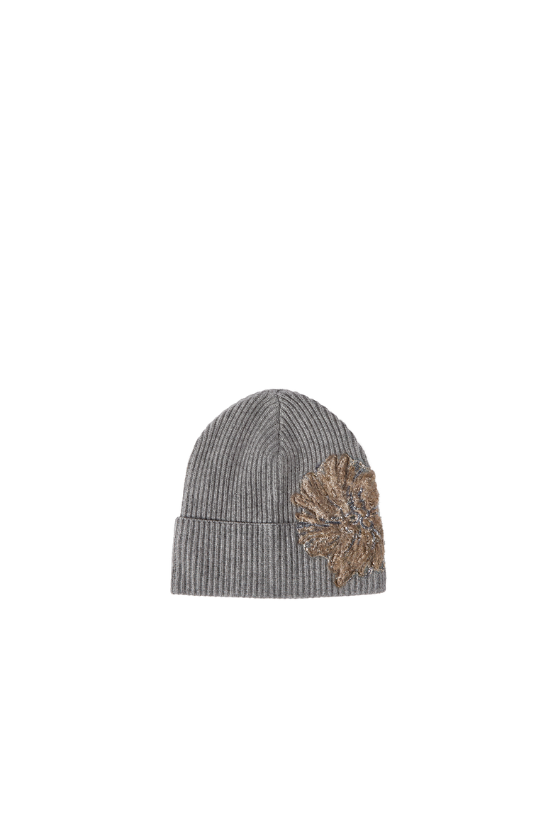 Cashmere ribbed beanie with whispering bloom embroidery, Alternate, color, Dark Grey