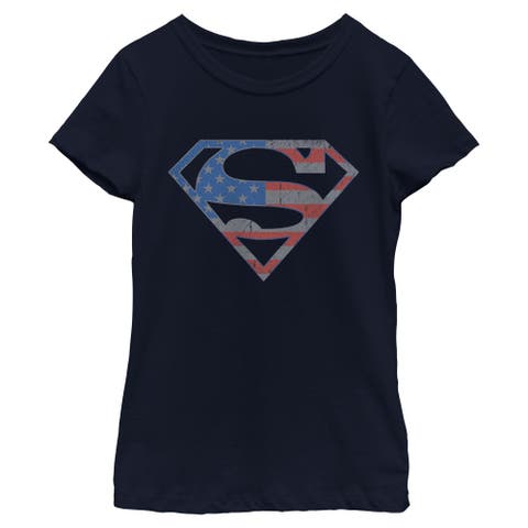 Girl's Superman Stars and Stripes S Shield  Graphic T-Shirt