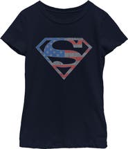 SUPERMAN Girls' Stars and Stripes S Shield Graphic Short Sleeve T-Shirt