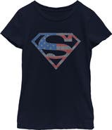 SUPERMAN Girl's Superman Stars and Stripes S Shield Graphic T-Shirt