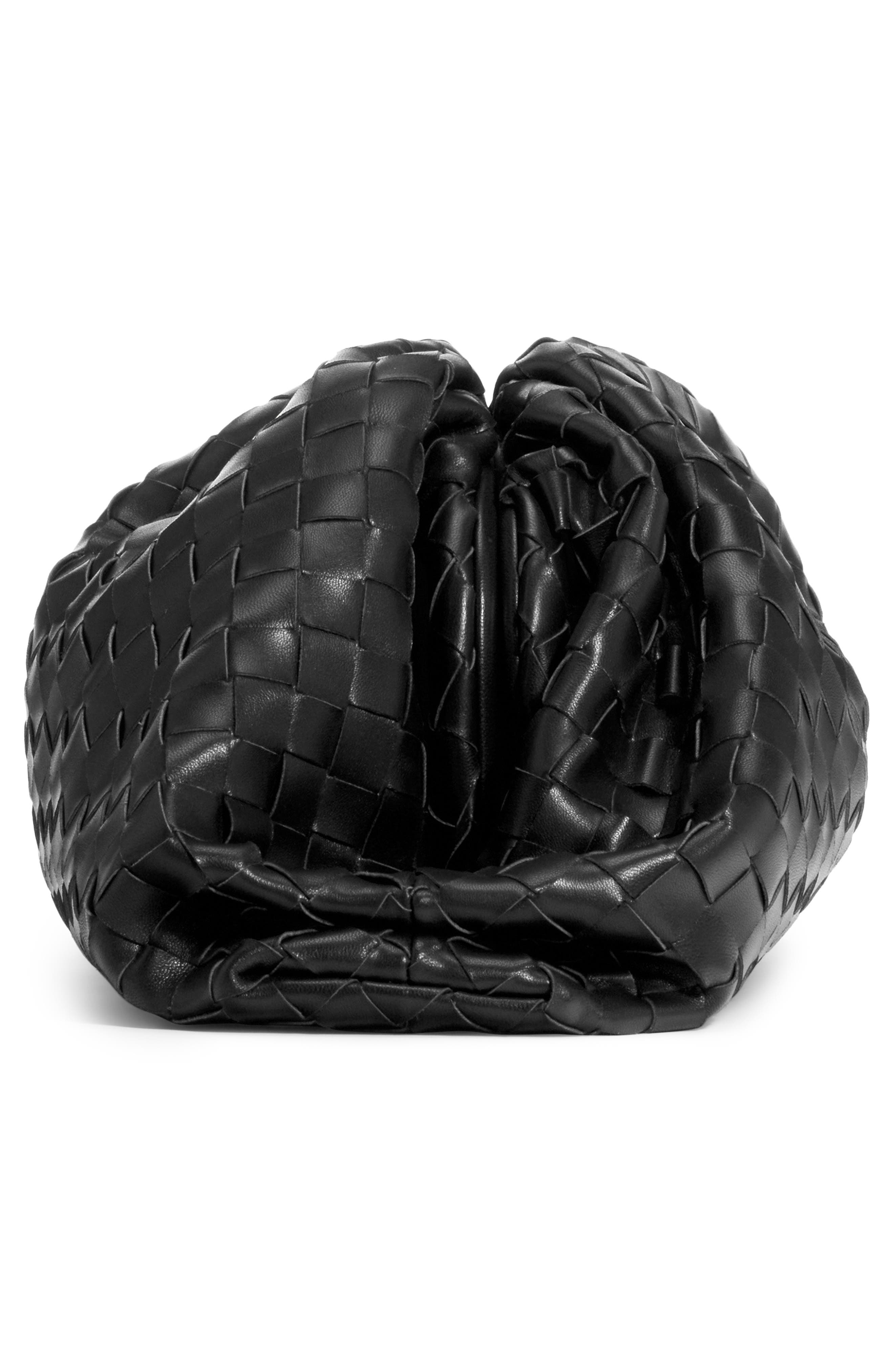 Intrecciato Leather Pouch, Alternate, color, NERO/ SILVER