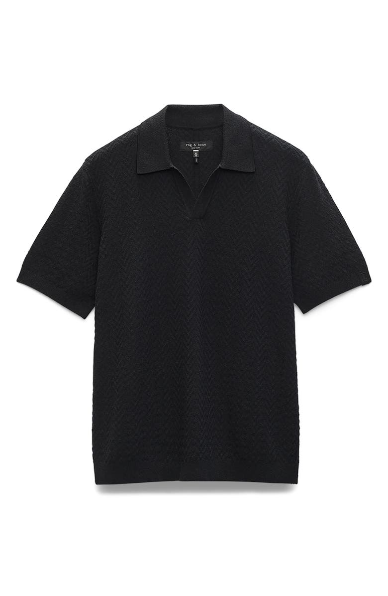 rag & bone Zuma Johnny Collar Chevron Terry Cloth Polo, Alternate, color, Black
