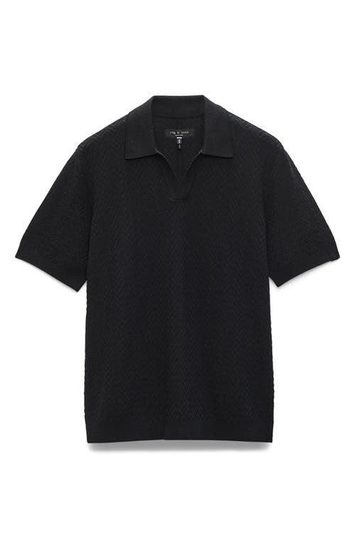 Rag & Bone Zuma Johnny Collar Chevron Terry Cloth Polo In Black