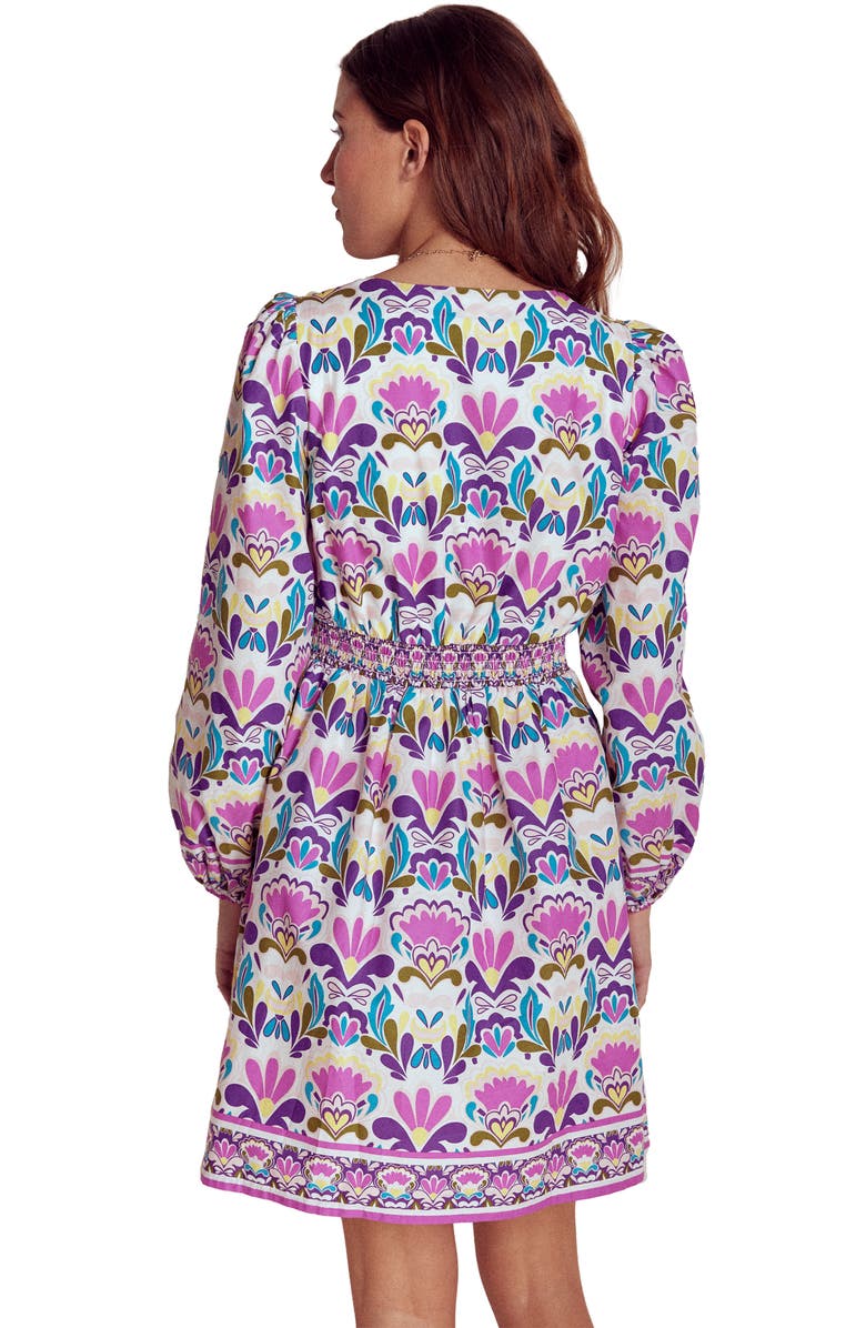 Boden Mya Print Long Sleeve Cotton Dress, Alternate, color, Royal Purple, Fiesta Stamp