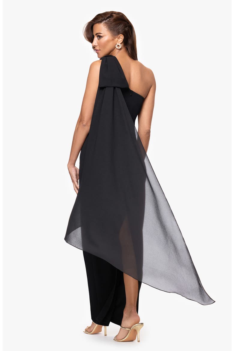 Scarf Detail One-Shoulder Scuba Crepe Sheath Gown, Alternate, color, BLACK