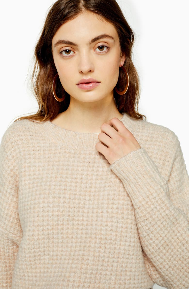 Topshop Zip Detail Waffle Knit Sweater, Alternate, color,