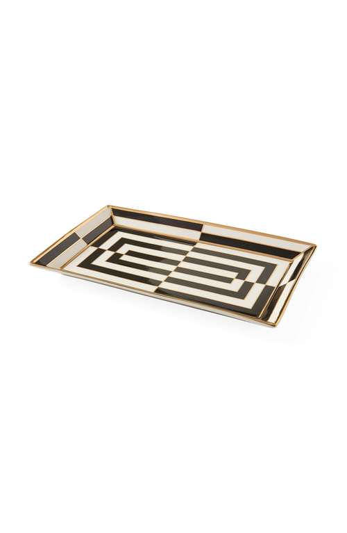 Jonathan Adler Op Art Rectangle Serving Tray In Black/white/gold