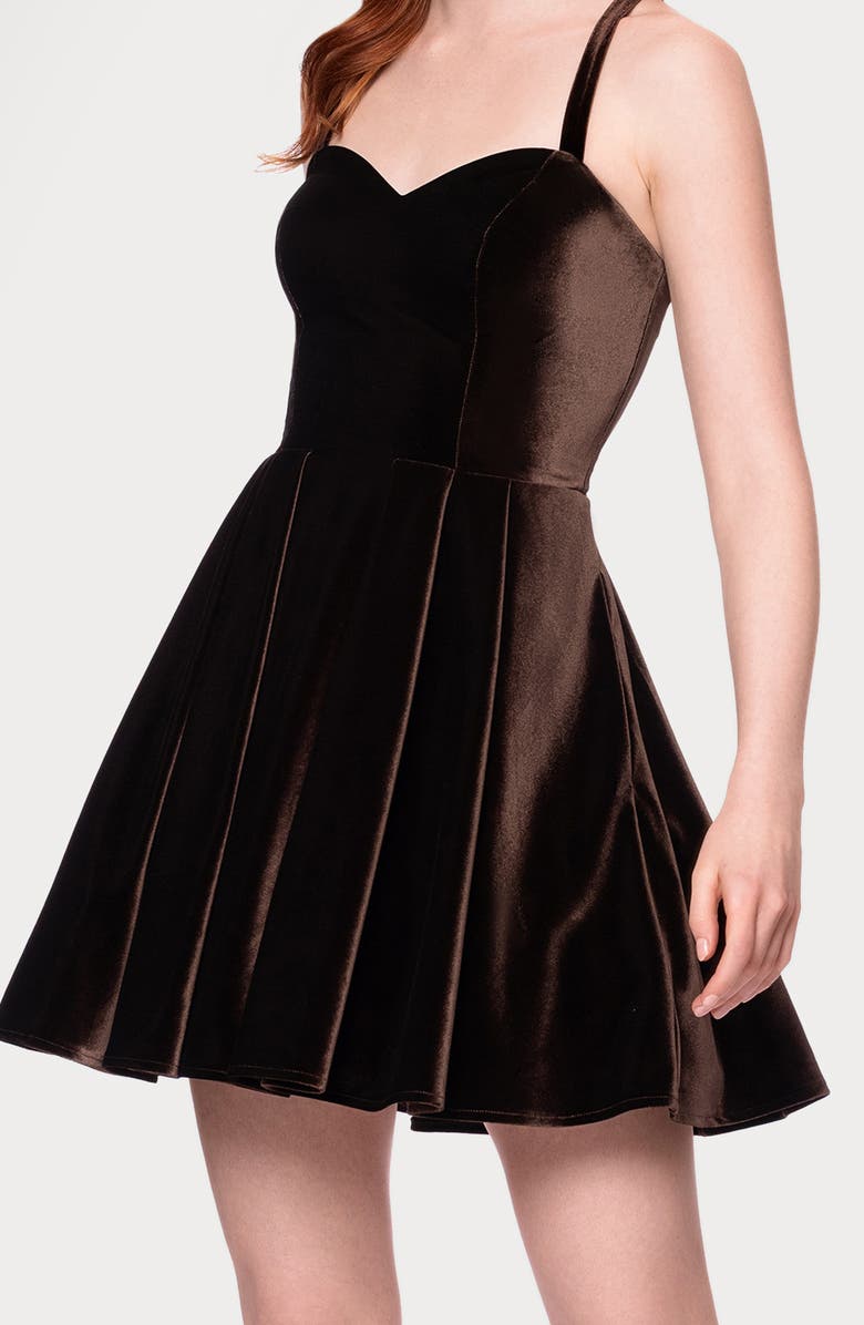 Blondie Nites Velvet Minidress, Alternate, color, Brown