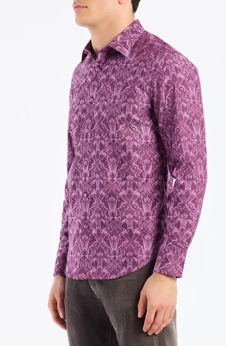 Robert Graham Highland Stretch Cotton Button-Up Shirt, Alternate, color, Berry