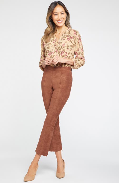 Nydj Pull-on Ankle Slim Bootcut Faux Suede Pants In Coffee Bean