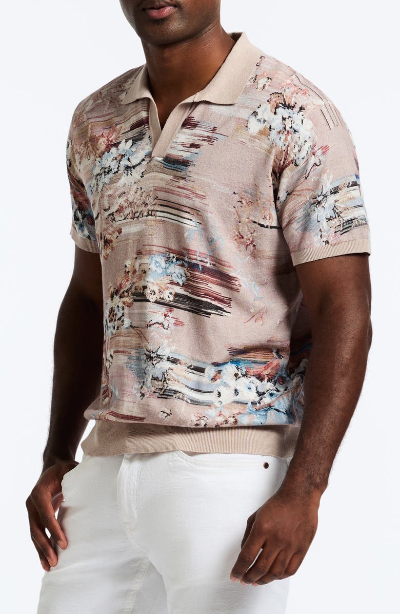 Robert Graham Bowden Floral Short Sleeve Johnny Collar Cotton & Linen Polo Sweater, Alternate, color, 