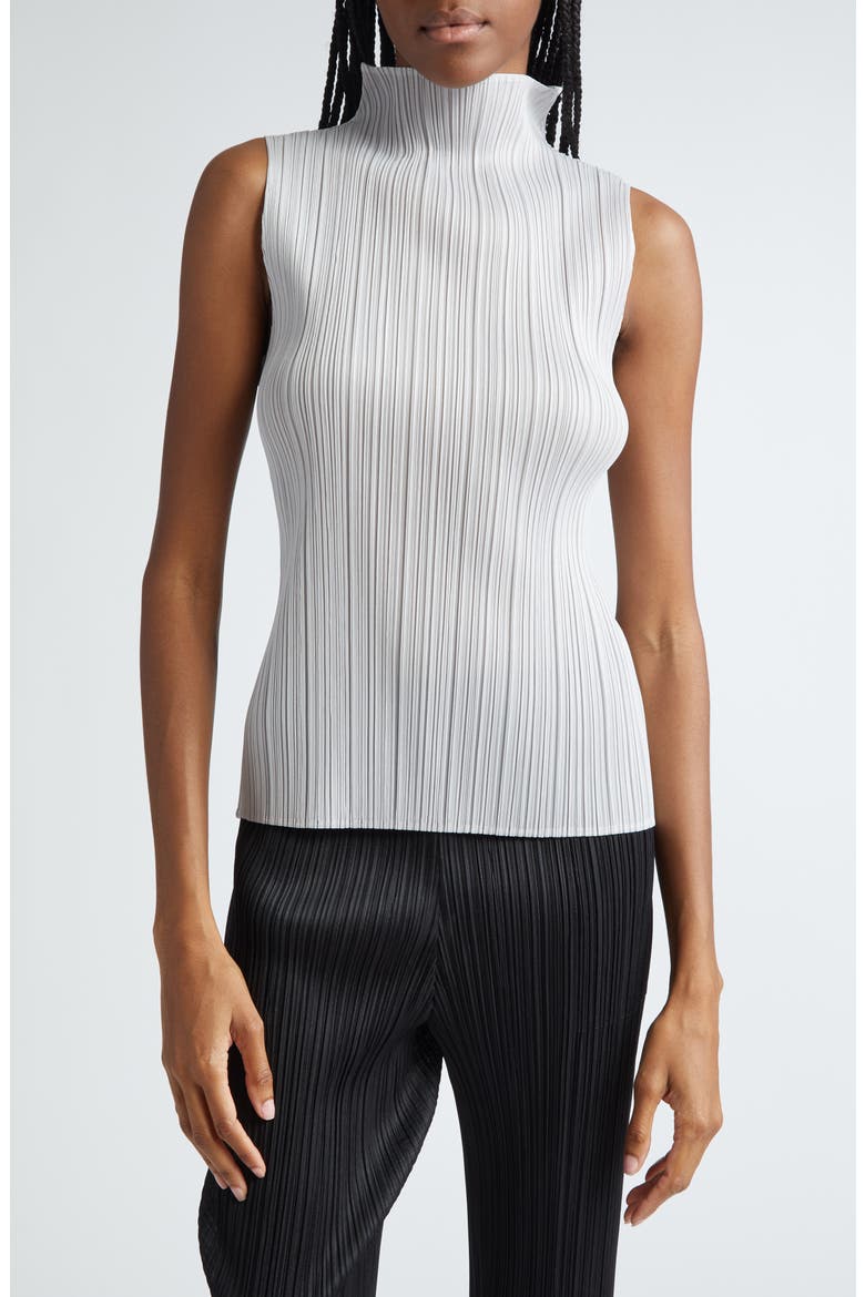 Pleated Funnel Neck Top, Main, color, LIGHT GRAY