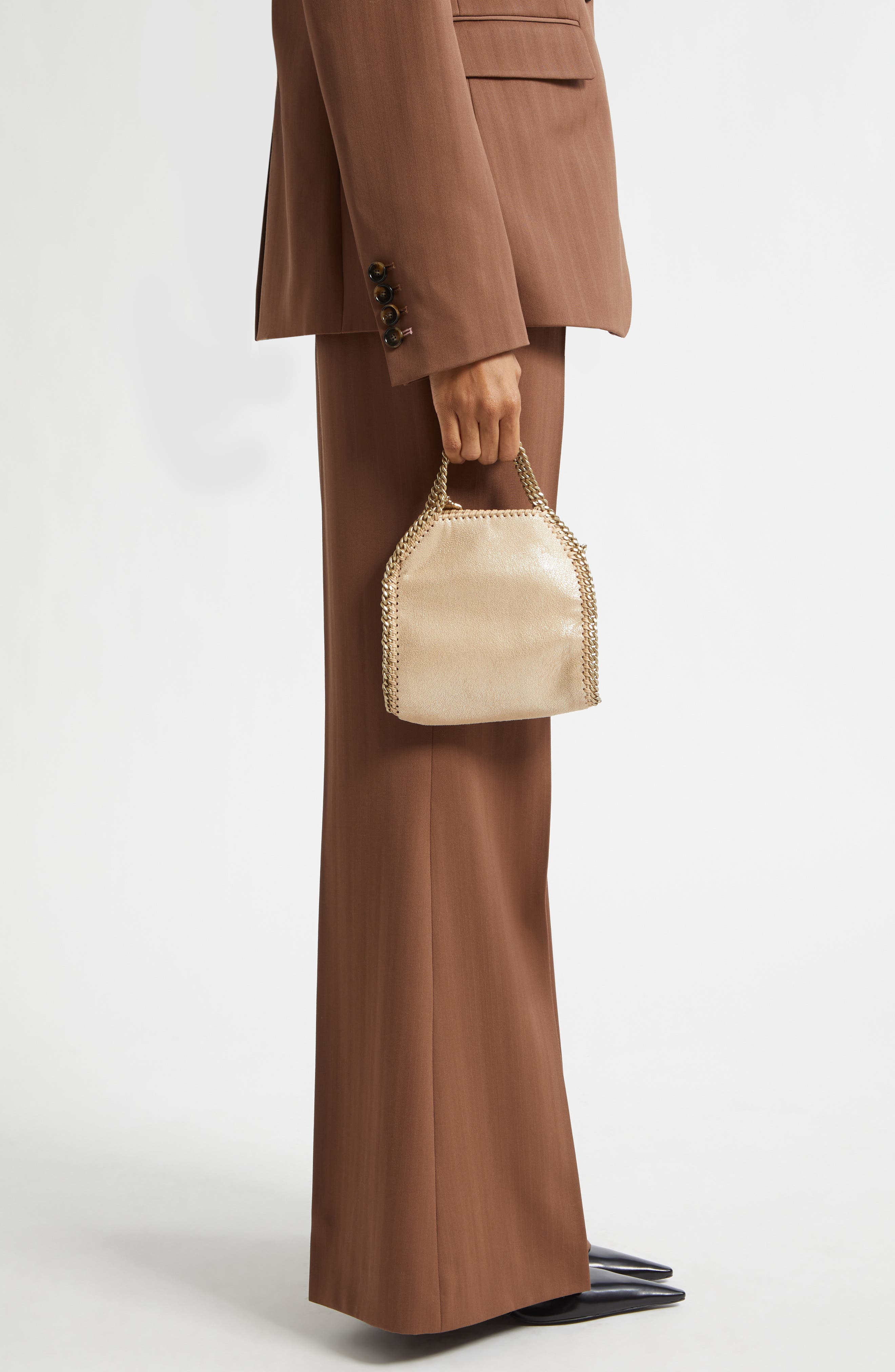 Stella McCartney Mini Falabella Metallic Faux Leather Crossbody Bag, Alternate, color, Gold