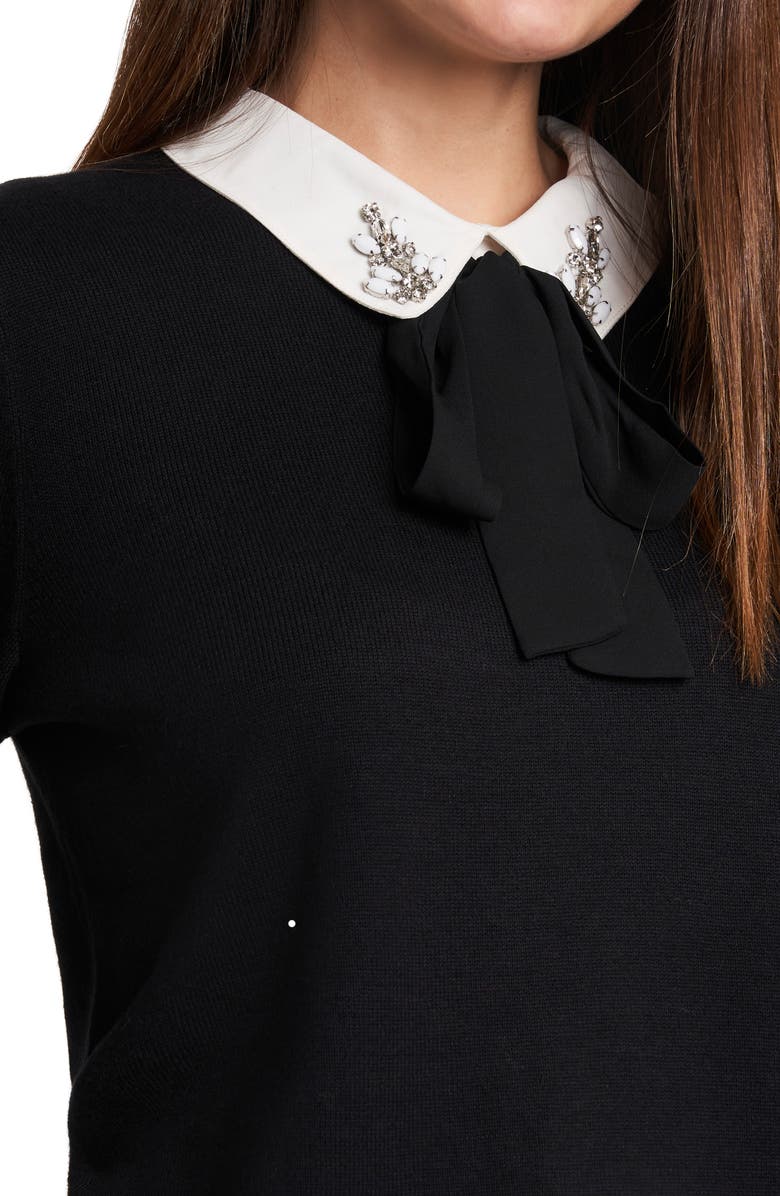 CeCe Rhinestone Collar Bow Neck Cotton Blend Sweater, Alternate, color,