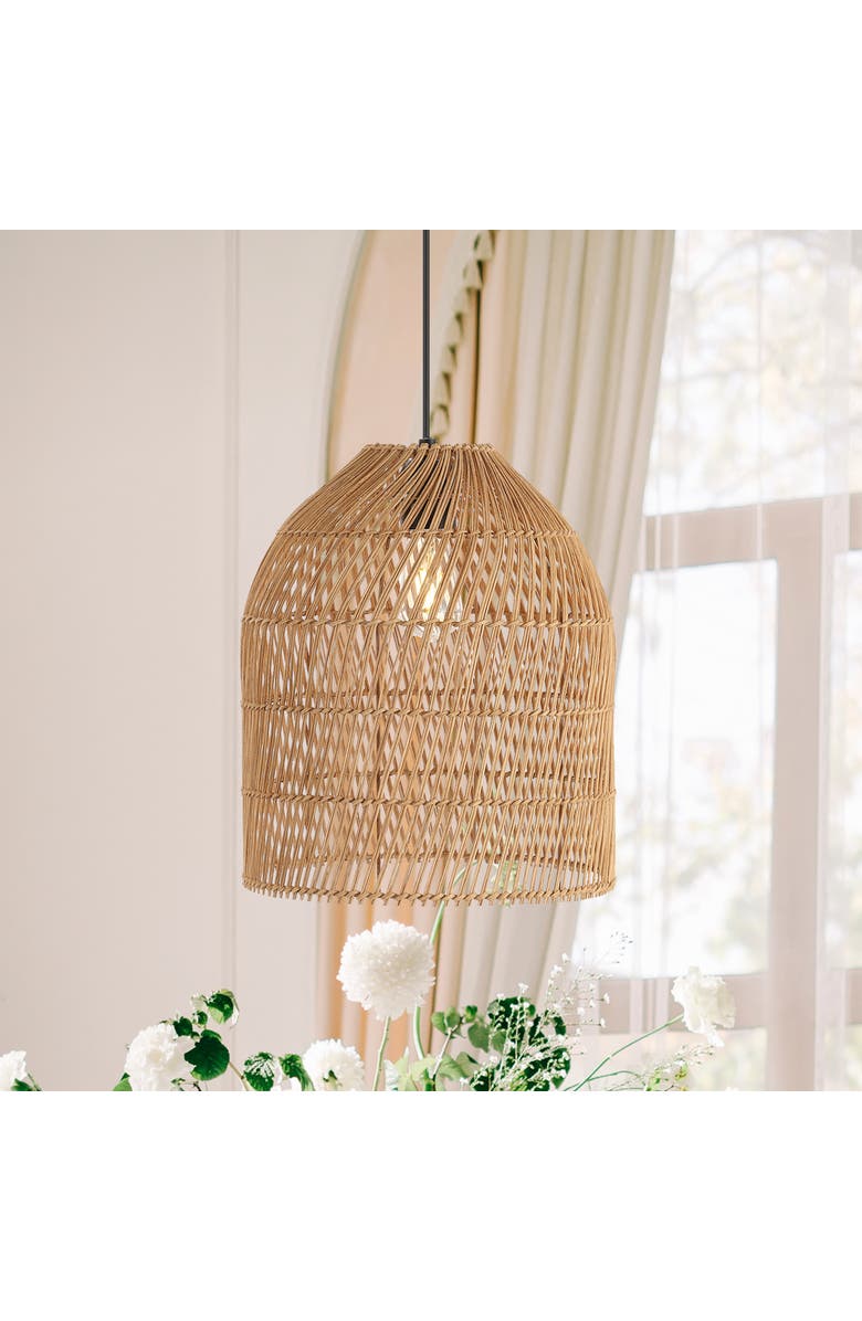 JONATHAN Y Koda 1-Light Farmhouse Coastal Bohemian Rattan 180" Cord Plug-In or Hardwired LED Pendant, Alternate, color, 