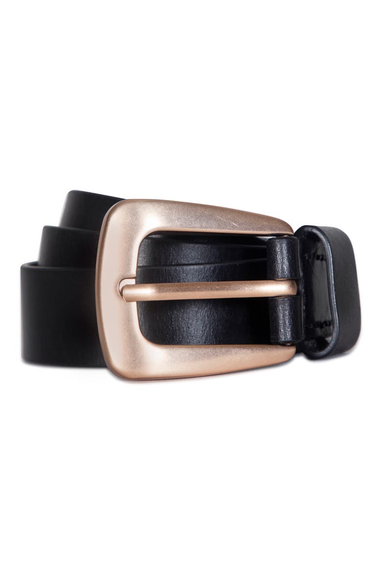 Leather Belt with Metal Tip, Main, color, BLACK