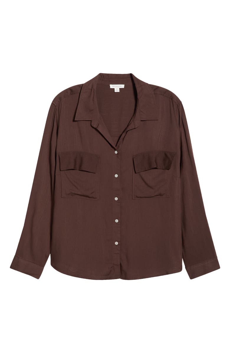 beachlunchlounge Felicity Button-Up Shirt, Main, color, Hot Fudge
