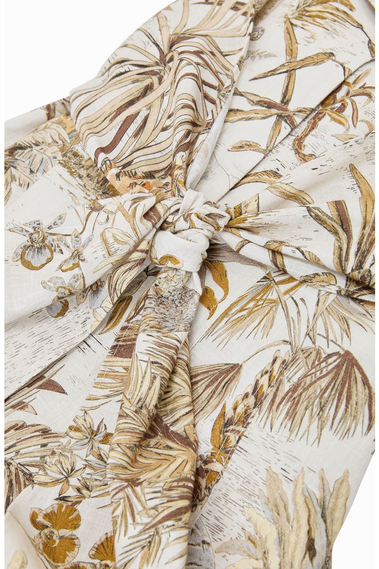 Tate Safari Print Front Tie Midi Dress, Alternate, color, NEUTRAL