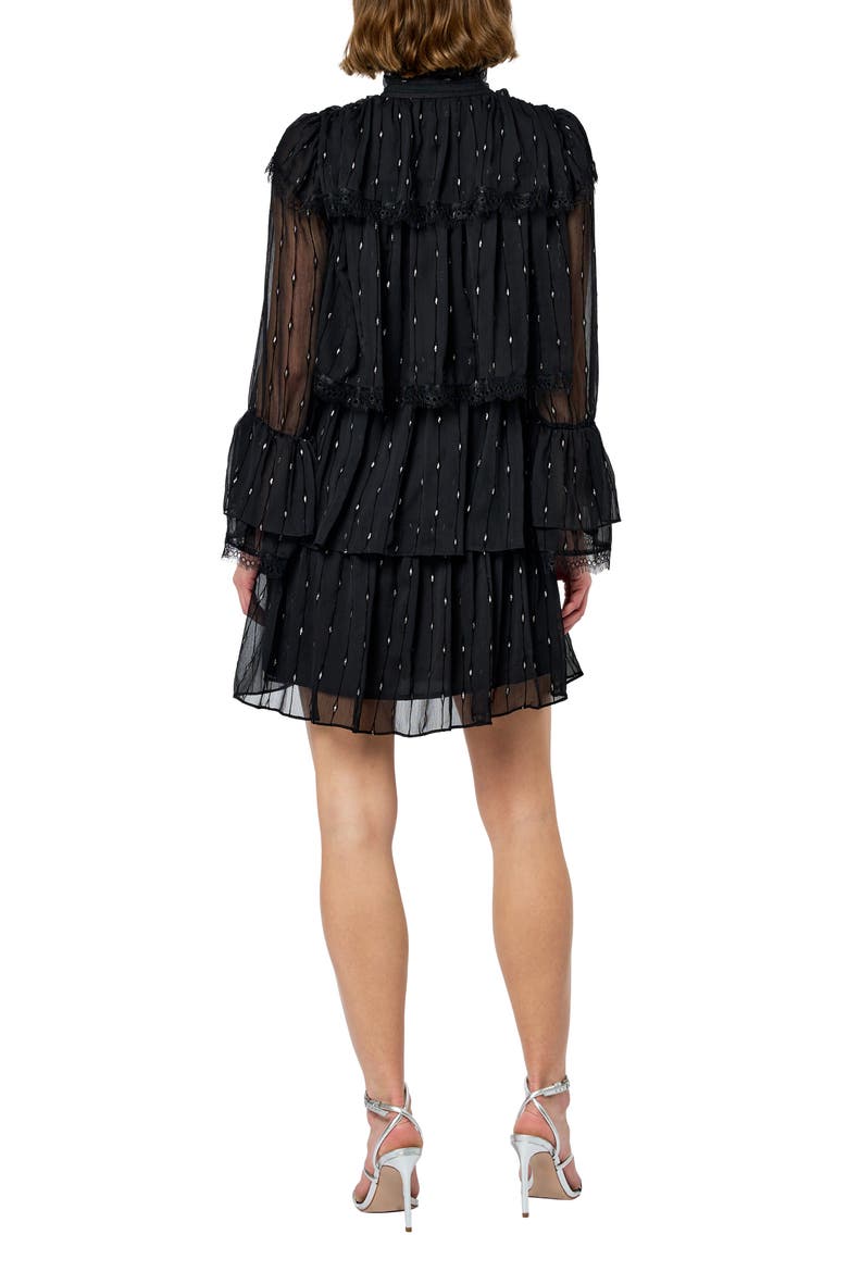 Bharti Metallic Fleck Eyeleash Lace Long Sleeve Minidress, Alternate, color, BLACK