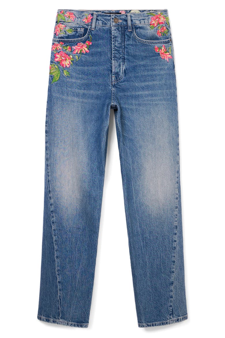 Carina Embroidered Straight Leg Jeans, Alternate, color, BLUE