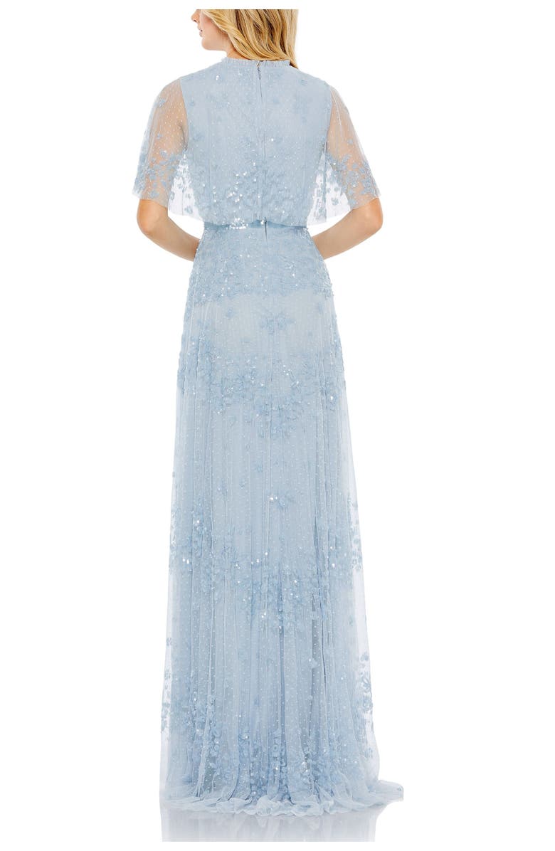 Mac Duggal Women's Sequined High Neck Flutter Sleeve A Line Gown, Alternate, color, Powder Blue