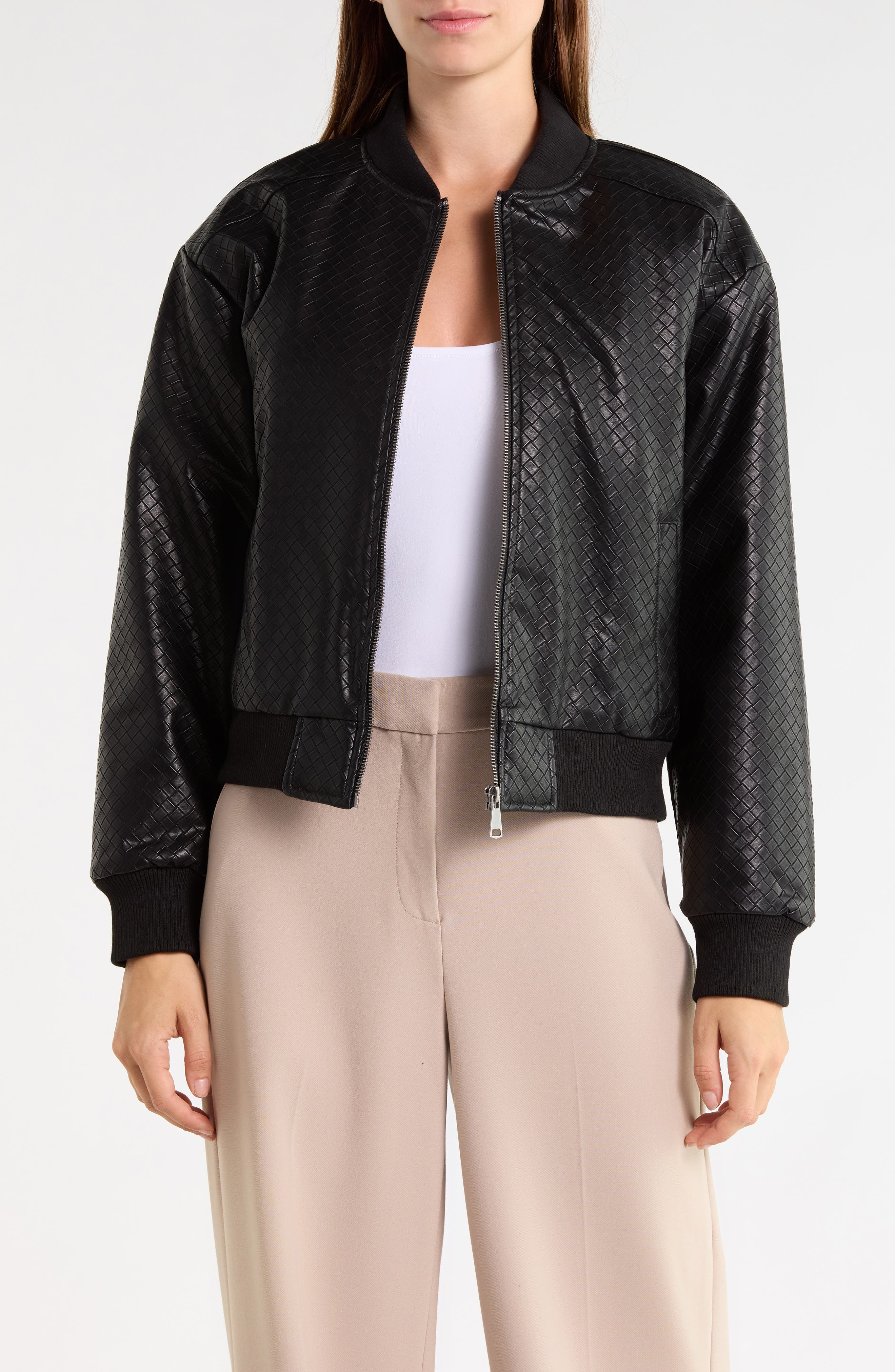 Basketweave Faux Leather Jacket
