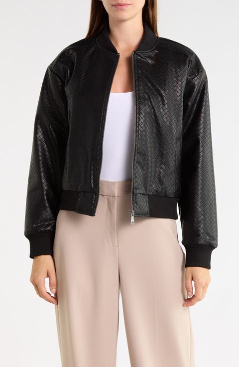 Basketweave Faux Leather Jacket
