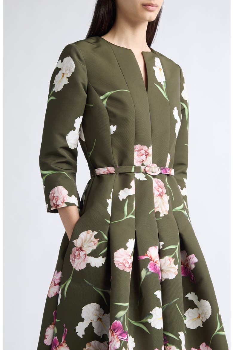 Painted Iris Belted Long Sleeve Dress, Alternate, color, DARK MOSS MULTI