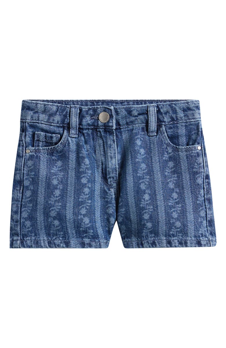 NEXT Kids' Floral Stripe Denim Shorts, Main, color, Blue