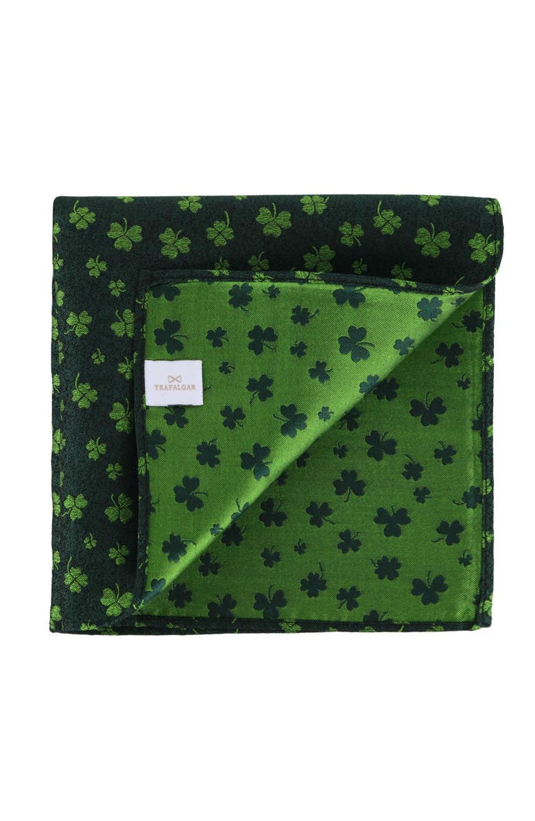 Trafalgar Green Shamrock Novelty Silk 12x12 Pocket Square, Alternate, color, Green