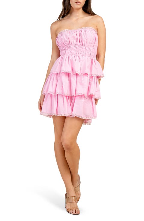 Tiered Cotton Poplin Strapless Minidress