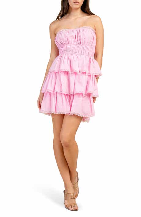 Tiered Cotton Poplin Strapless Minidress