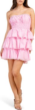 Collabo Tiered Cotton Poplin Strapless Minidress
