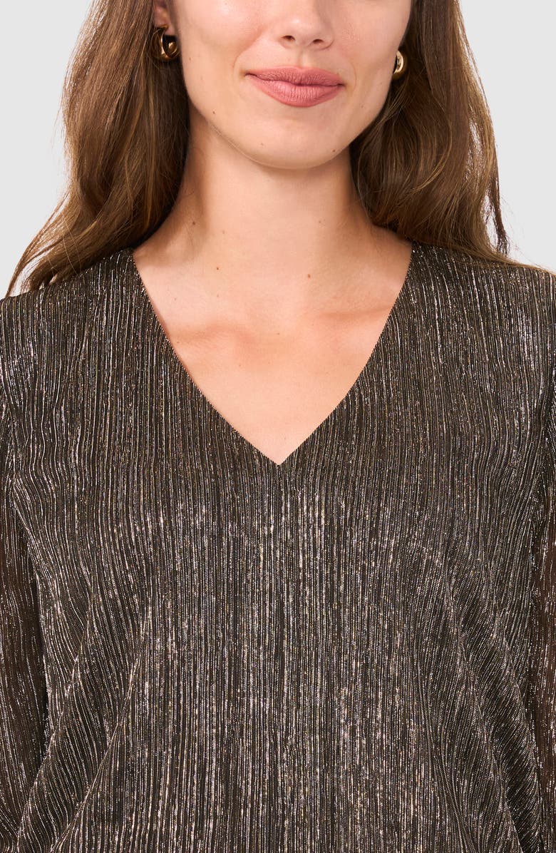 Halogen<sup>®</sup> Metallic Plissé V-Neck Top, Alternate, color, 