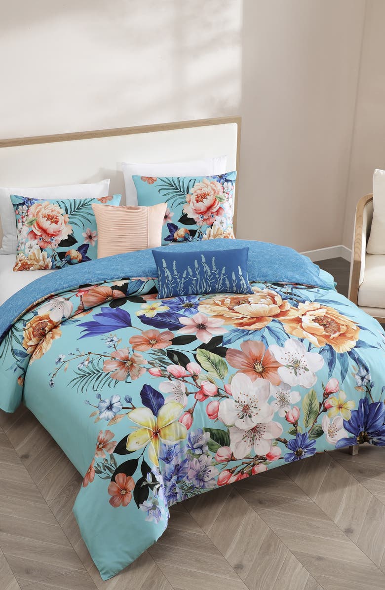 Bebejan Turquoise Reverie 5-Piece Comforter Set, Alternate, color, Blue