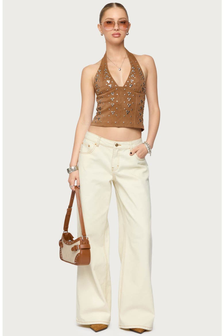 Contrast Stitch Low Rise Wide Leg Jeans, Alternate, color, CREAM