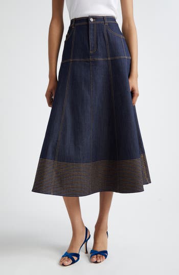 Cinq À Sept Hester A-line Denim Skirt In Blue
