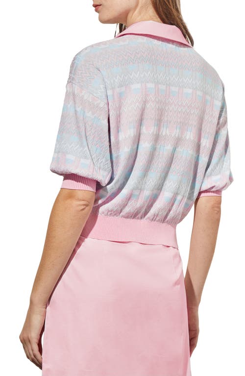 Ming Wang Puff Sleeve Pointelle Top In Perfect Pink Multi