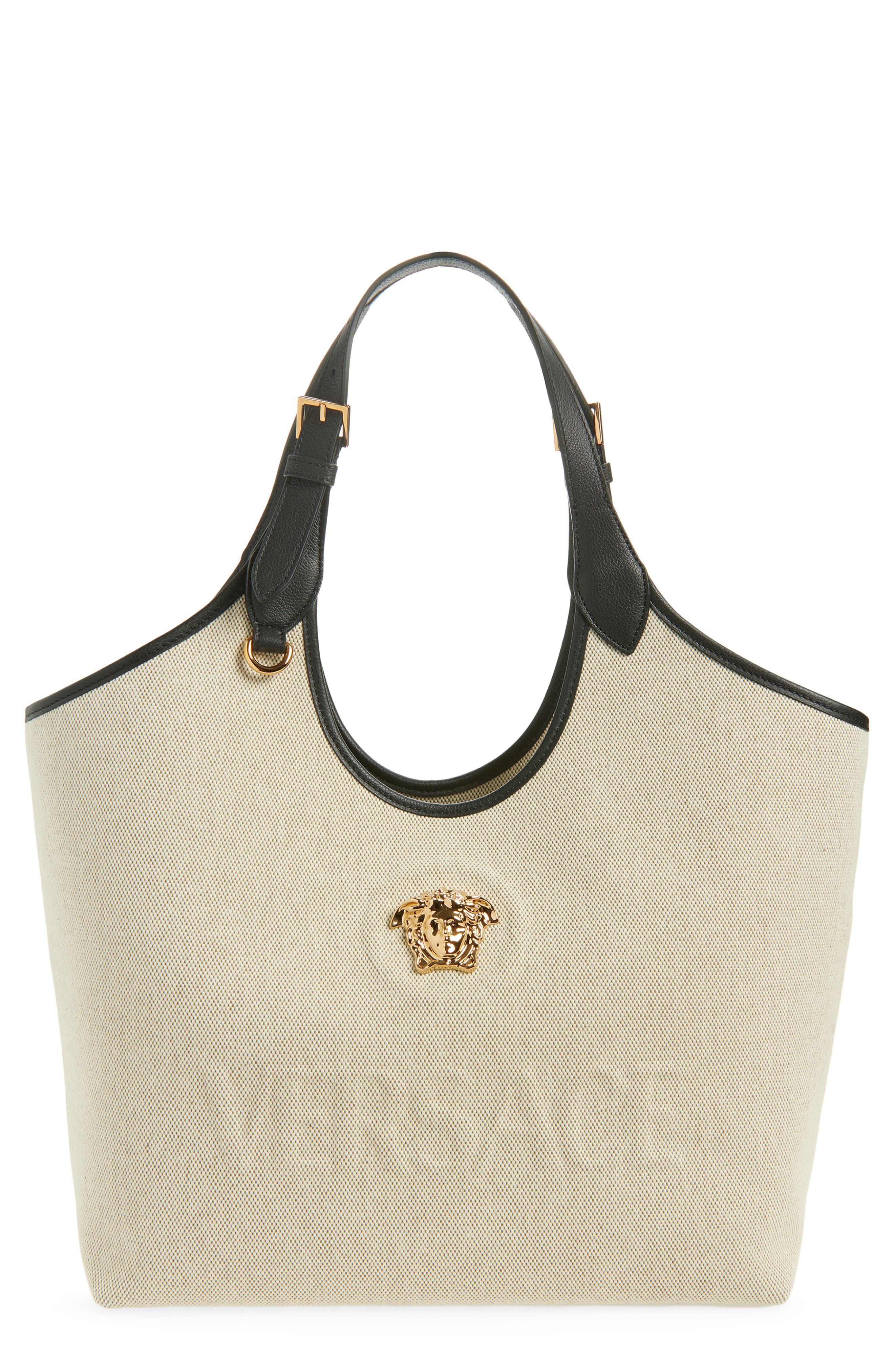 Versace La Medusa Canvas Tote, Main, color, Rope Black Gold