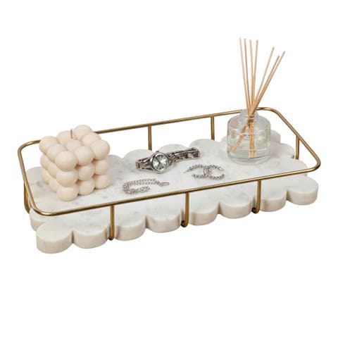 Monarch Modern Industrial Metal/Marble Scalloped Base Vanity Tray
