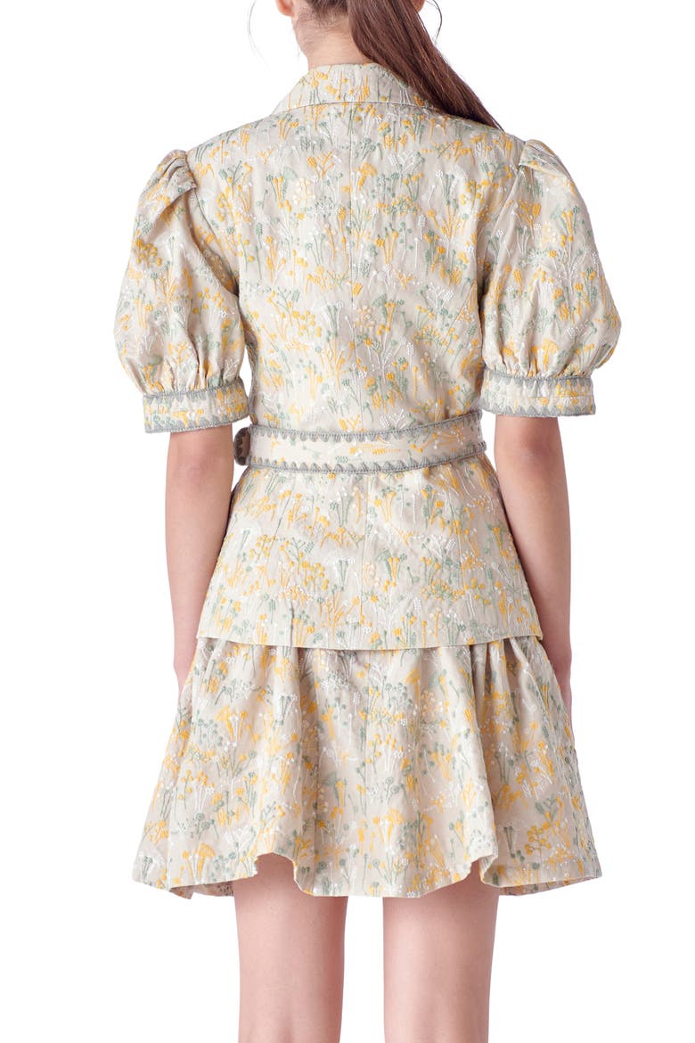 Floral Embroidered Puff Sleeve Blazer, Alternate, color, TAN MULTI