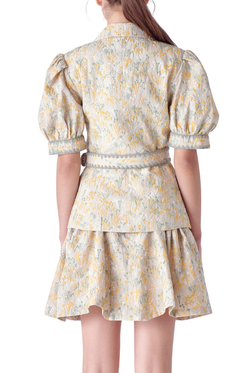 English Factory Floral Embroidered Puff Sleeve Blazer, Alternate, color, Tan Multi