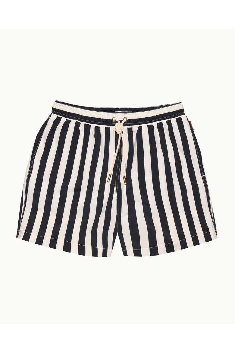Boxer Mid-Length Relaxed Fit Bold Stripe Drawcord Swim Shorts, Alternate, color, NIGHT IRIS/WHITE SAND STRIPE
