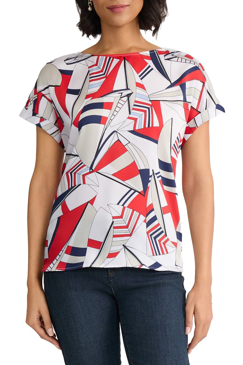 Geo Print Side Button Top, Main, color, NATURAL WHITE MULTI