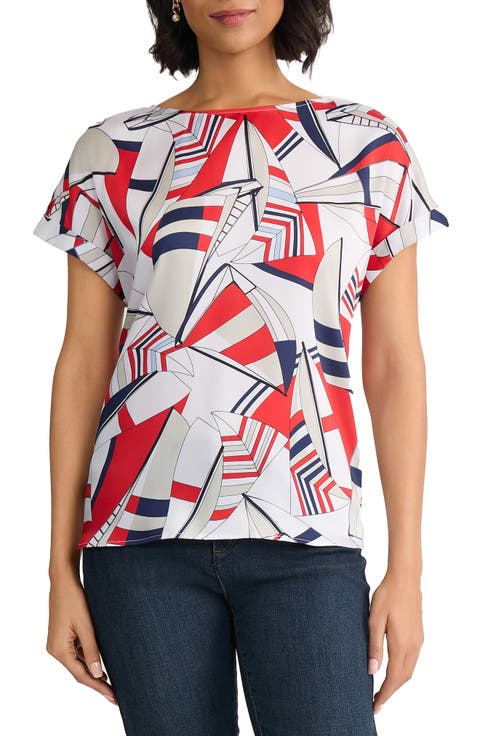 Geo Print Side Button Top (Regular & Petite)