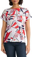 Jones New York Geo Print Side Button Top