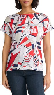 Jones New York Geo Print Side Button Top