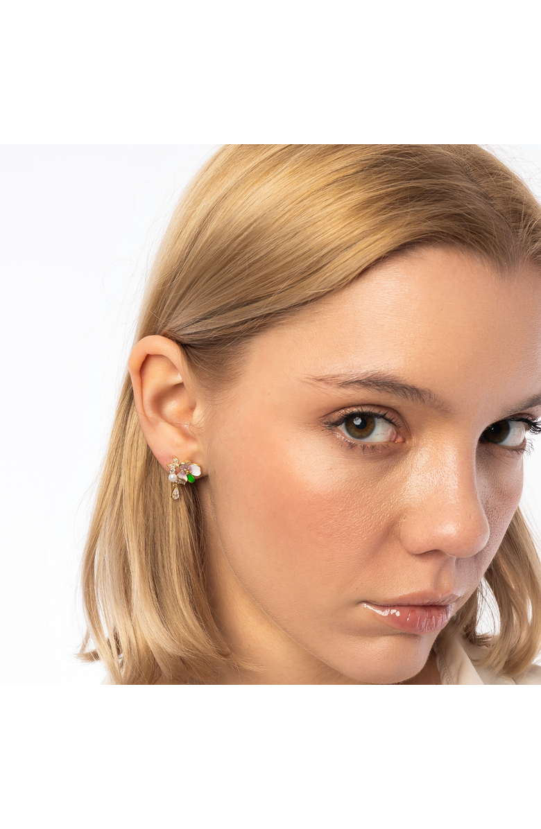 Spero London Pansy Violet Floral Earring in Sterling Silver, Alternate, color, Gold