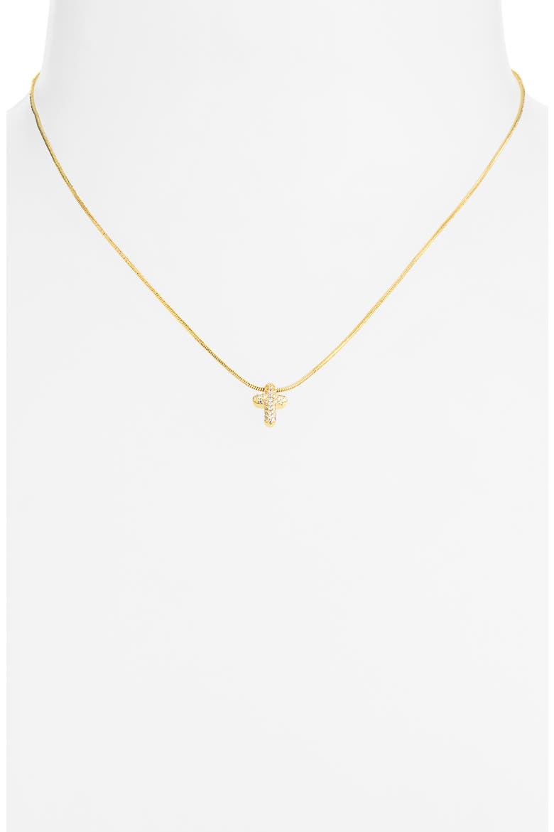 Pavé Bubble Cross Pendant Necklace, Alternate, color, GOLD